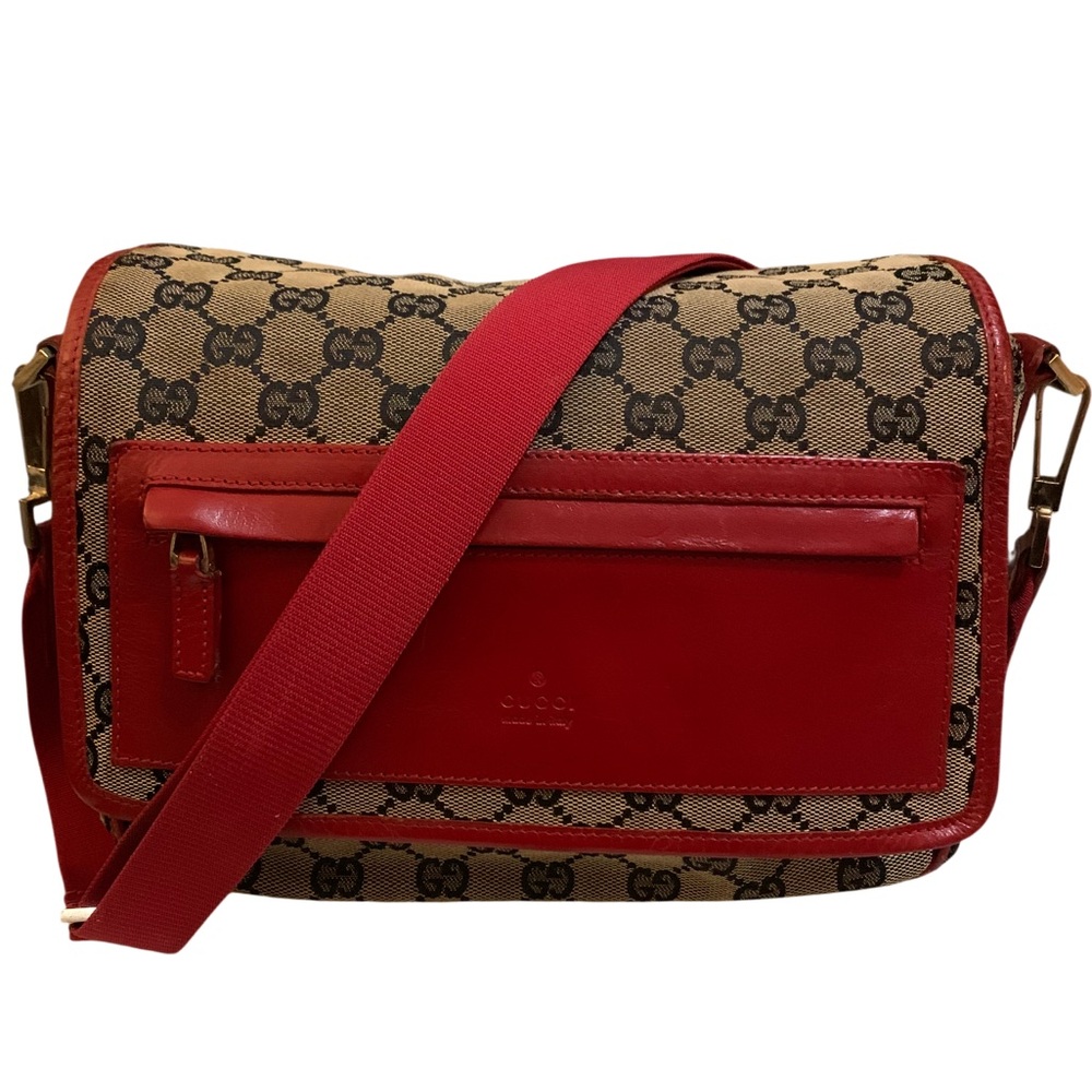GUCCI GG Canvas Cross Body Shoulder Bag Navy blue & Red